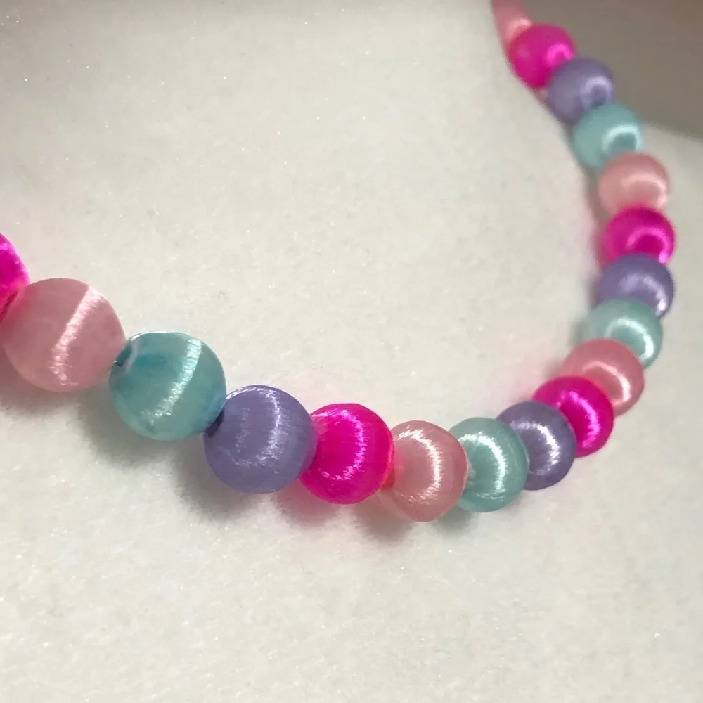 Vintage Silk Thread Wrapped Beaded Necklace and Bracelet Set